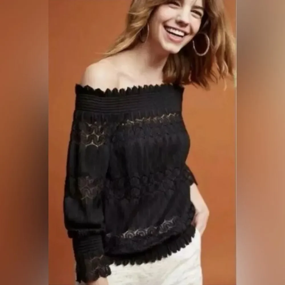 Anthropologie Deletta Black Off The Shoulder Top Women’s Small